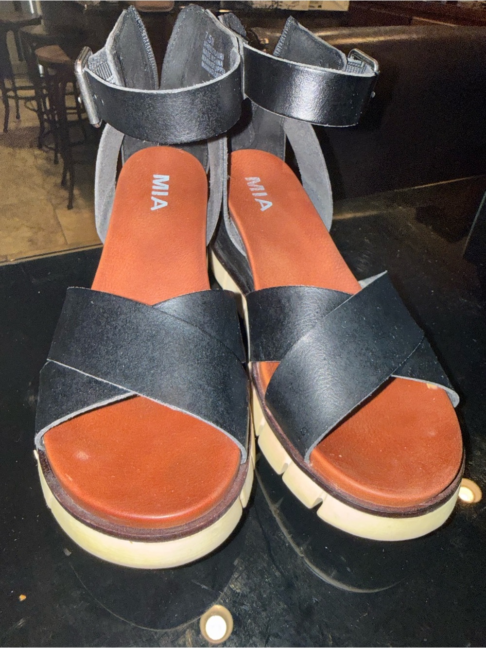 MIA Black Crisscross Ankle-Strap Platform Sandals